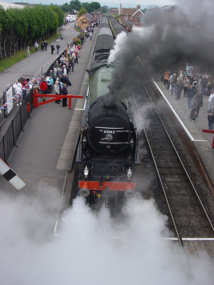 The Tornado pulling out of Bishops Lydeard. The noise of the steam was very loud.